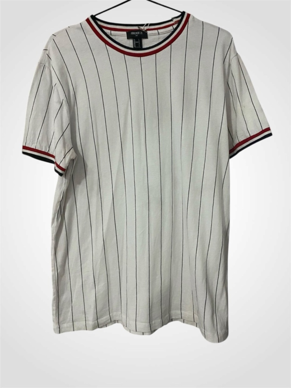 Forever 21 Men’s White Pinstripe Baseball Theme Tee